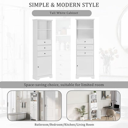 Harper & Bright Designs Storage Cabinet, 67.3 Inch Freestanding Tall Floor Bathroom Storage Cabinet with 3 Drawers, One Drawer, and Adjustable Shelves for Bathroom, Office, and Living Room (White)