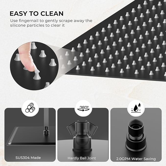 Rain Shower Head, High Flow Stainless Steel Square Rainfall Shower, Waterfall Bath Shower Body Covering, Ceiling or Wall Mount, Ultra Thin (12 Inch, Matte Black)