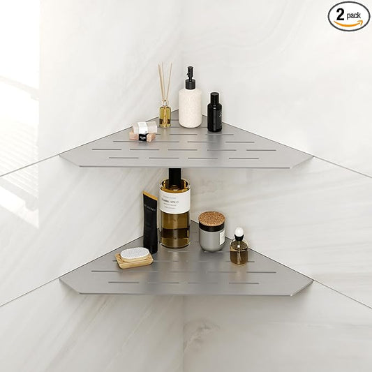 FerdY 2-Pack 10" Brushed Nickel Recessed Corner Shower Shelf, for Tiled Bathroom Walls, 304 Stainless Steel Floating Shelf, Shower Caddy Storage Shelves, No Drilling Required, Striped Diamond