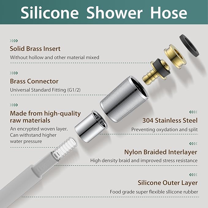 Silicone Shower Hose Extra Long,Explosion Proof Anti Winding Showerhead Hose,Used In Showerheads Spray Bidet Bathing Toilet Cleaning Flexible RV Shower Hoses Replacement (Silver, 39 In)