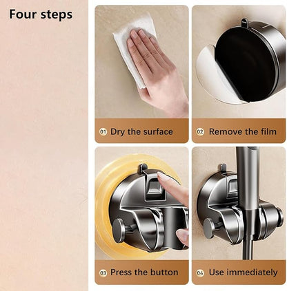 Strong Hold Adjustable Shower Head Holder Suction - No Drilling Required, Removable Suction Cup for Shower on Smooth Tiles & Bathroom Walls (Milky White)