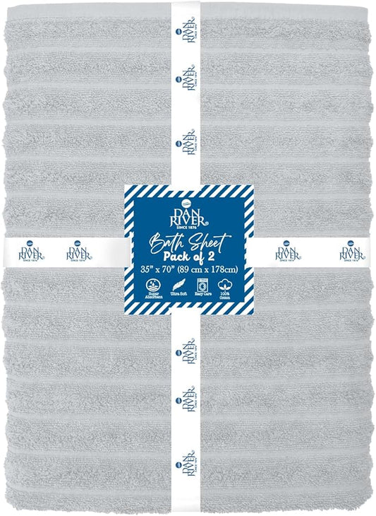 DAN RIVER Pack of 2 Bath Sheet 35x70 Inches, Extra Large Ribbed Oversized Bath Towels, Thick Absorbent Hotel Bath Towels - Highrise