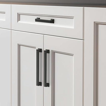 Ravinte Hardware 5 Pack Matte Black Cabinet Pulls, 6-1/4 Inch (160mm) Hole Center Zinc Alloy Drawer Handles for Kitchen Cabinets, Cupboards, Dressers, Square Solid Metal Hardware