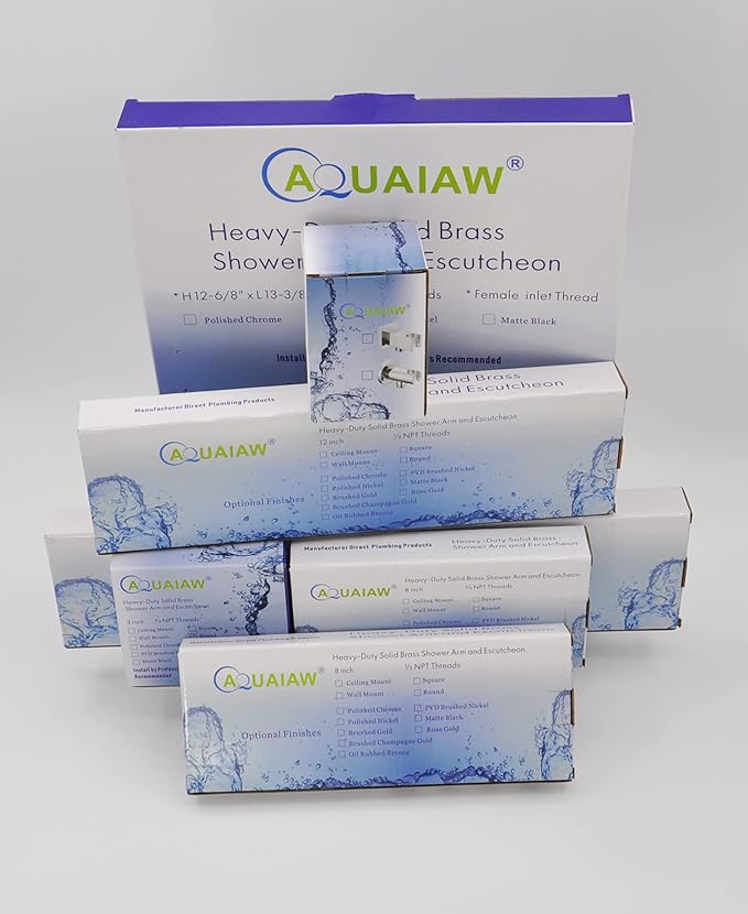 Aquaiaw Shower Arm and O-Ring Flange, 3 inch, Solid Brass, Round, Both Soldered 1/2 NPT Tapered Threads, Straight Shower Arm Extension, Ceiling Shower Head Arm for Rainfall Shower (Matte Black)