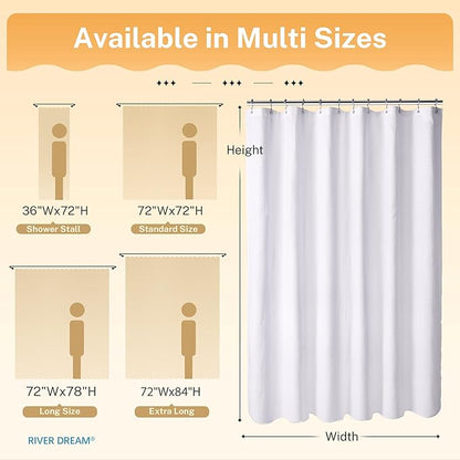 River Dream Waffle 3 in 1 Shower Curtain Set, White Fabric Shower Curtain and Clear Liner Set with Double Sided Hooks, Waterproof, 72" W*72" H