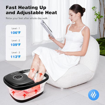 KNQZE Collapsible Foot Spa Bath with Heat, Remote Control, Temperature Control, Bubbles, Pumice Stone, Red Light, Timer, 16 Massage Roller Pedicure Foot Spa Foot Soaker for Soothe & Relax Tired Feet