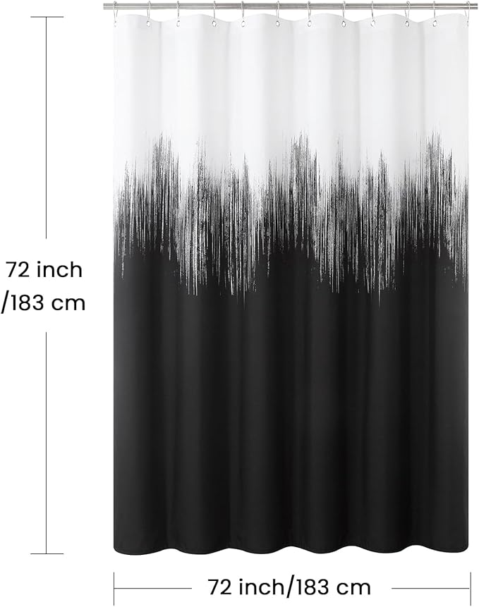 Fabric Shower Curtain, Black and White Microfiber Cloth Shower Curtains for Bathroom, Modern Waterproof Bathroom Curtains, 72" W x 72" H