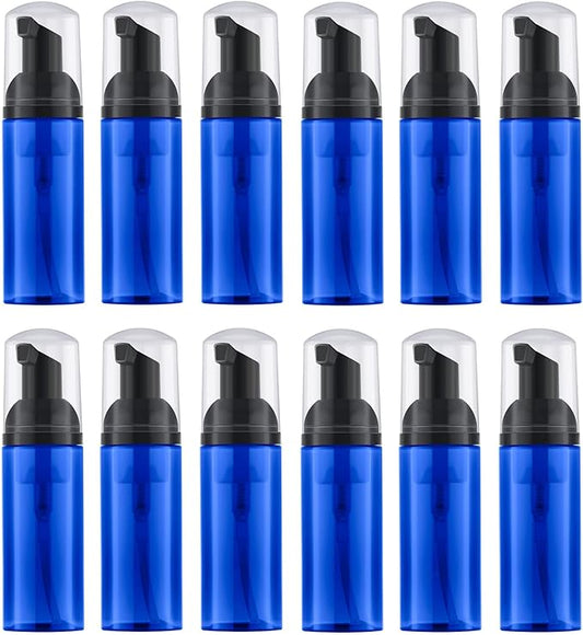 2 Oz Empty Foam Pump Bottle (12PCS) Travel Foaming Soap Dispenser for Hand Soap, Lash Shampoo Cleanser (Blue)