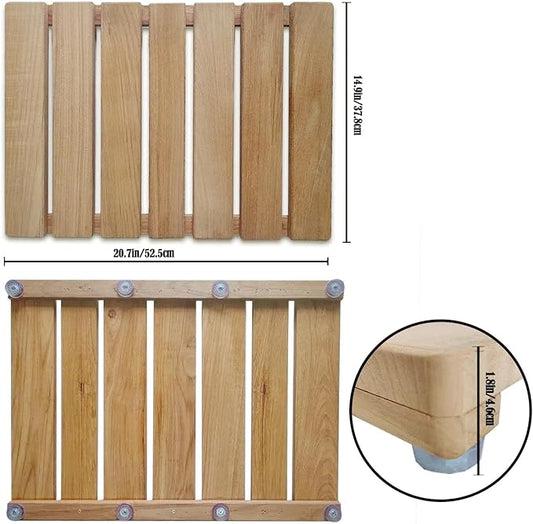 Teak Wood Shower Mat, Non-Slip Bathroom Floor Mat with Silicone Pads, 20.7x14.9 Inch, Water-Resistant for Indoor Outdoor Use, Natural Wood Bath Mat for Shower, Sauna, Pool