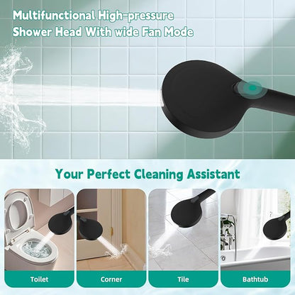 Hibbent High Pressure cUPC Certified 10-mode Shower Head, Handheld Showerhead with Adjustable Brass Joint Holder, 71" Metal Hose, Anti-clog Nozzles, Built-in Power Wash to Clean Tub & Pets, Black