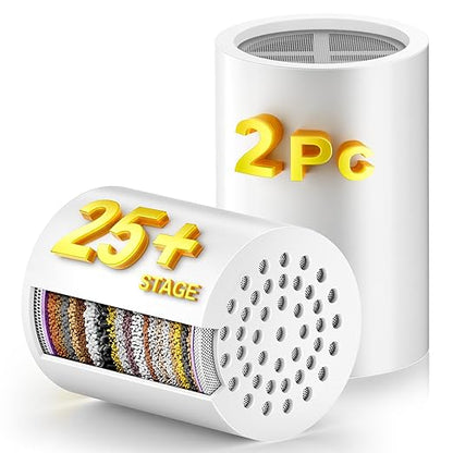 (2 Pc) 25+ Stage High Output Shower Filter Replacement Cartridges – Reduces Chlorine & Chemicals, Restores pH Balance, 2.4"×2.4"×2.68" SoliCozy Shower Filter Compatible with SF100 & Jomst Shower Head