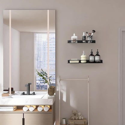 Small Shelf for Wall, Small Floating Shelf, Black Wall Shelves, Metal Bathroom Shelves, Metal Floating Shelves for Bathroom Bedroom Kitchen (Black, 8Inch)