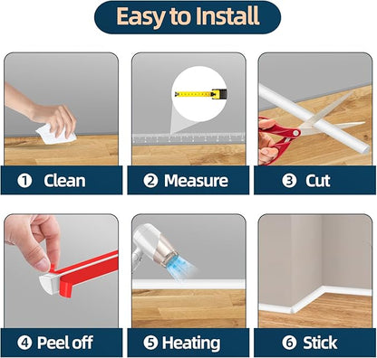 Flexible Quarter Round Molding Trim, Self Adhesive Wall Trim Mini Peel and Stick Rubber Trim Molding for Floor, Bathroom, Kitchen, Countertop, 236" L x 0.5" W x 0.5" H (White, 236Inch)