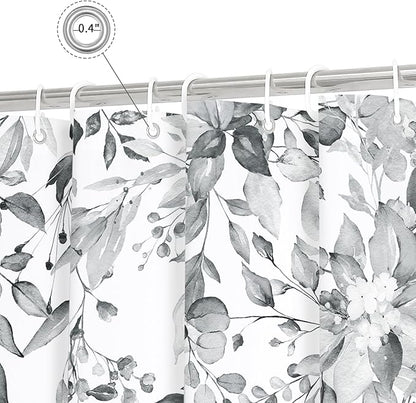 Gibelle Small Stall Shower Curtain 36 x 72, Narrow Grey Floral Decorative Bathroom, Watercolor Plant Eucalyptus Leaves Fabric