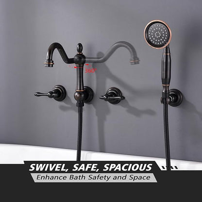 SUMERAIN Oil Rubbed Bronze Wall Mount Bathtub Faucet with Hand Held Shower, Classic High Flow Tub Filler, Rough-in Valve Included