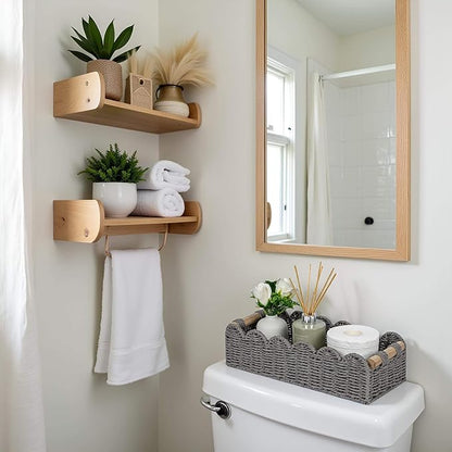 CubesLand Scalloped Decor Basket for Living Room, Home, Bathroom, 2SAME SIZE Paper Rope Basket, Toilet Storage Baskets for Over Toilet Storage Shelf, Cozy Woven Basket Both Storage&Decor, Grey