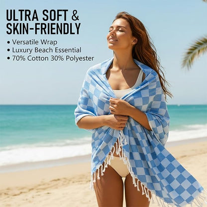 4 Pack Cotton Turkish Beach Towel Lightweight Thin Travel Vacation Essentials Oversized XL Towels Set for Pool Swim Bath Camping Cruise Accessories Must Haves Absorbent Quick Dry Sand Proof Gifts
