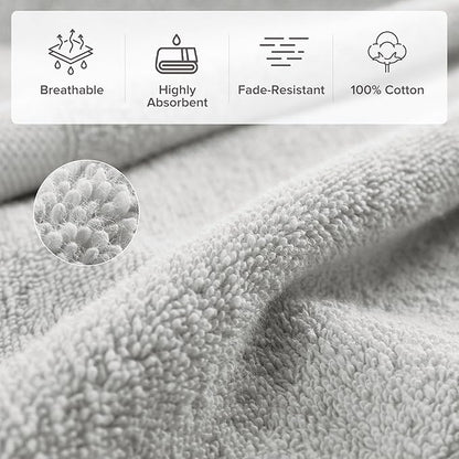 Comfort Spaces Turkish Bathroom Towel Set 6 Piece Luxury Bath Towel Set 2 Hand Towel for Bathroom 2 Washcloth 2 Large Bath Towel Sets Long Staple Soft Quick Dry Towel Set Light Grey