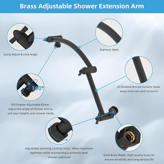 Hibbent All Metal cUPC Certified Rain Shower Head, 12'' High Pressure Rainfall Showerhead with 16" Shower Head Extension Arm, Brass Adjustable Shower Arm Extender, fixed Showerheads, Oil Rubbed Bronze