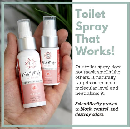 Mist N’ Go by Omaze Travel Bathroom Spray for Toilet Spray Odor Eliminator - Travel Toilet Spray for Bathroom Air Freshener Spray for Bathroom Deodorizer - Blossom Regular Size (2oz x5)