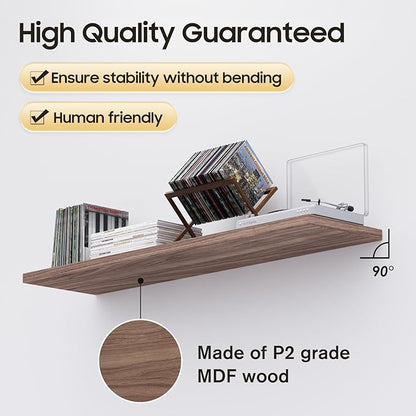 Wall Shelf Set of 3, Walnut Floating Shelves 36 in W x 10 in D x 1 in H, Wooden Floating Wall Shelf with Invisible Brackets for Living Room/Bedroom/Bathroom/Kitchen Storage and Decor