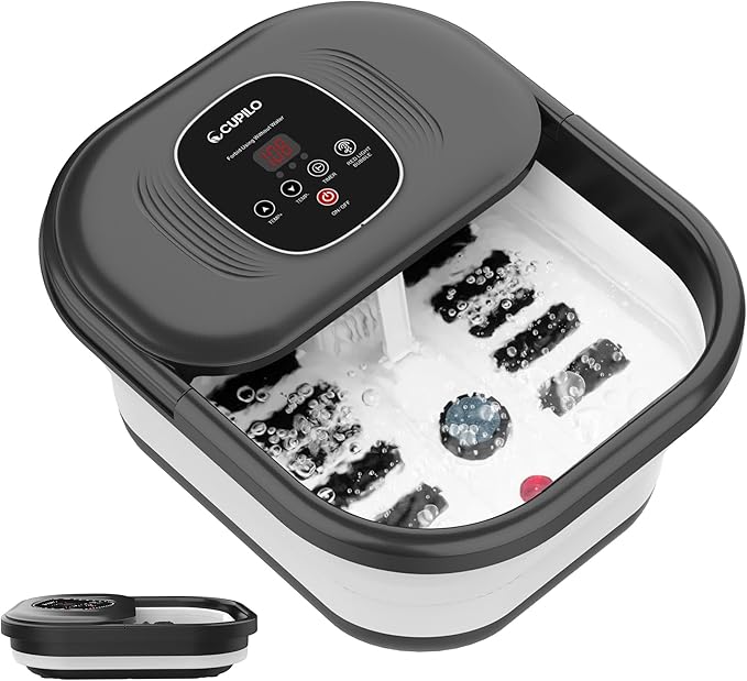 Foot Spa Bath Massager with Heat, Collapsible Foot Massager Spa Soaking Tub with Bubbles, Red Light, Pumice Stone, and Shiatsu Massage Rollers, Pedicure Foot Spa for Relaxation, Gifts