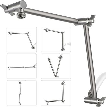 G-Promise 18 Inch Shower Head Extension Arm, Solid Brass Height & Angle Adjustable Extender, Rise or Lower Rainfall and Fixed Shower Head (Brushed Nickel)