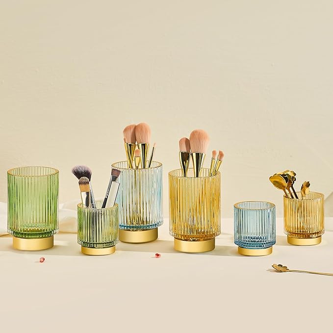 Makeup Brush Holder Organizer,Toothbrush Holders,Desk Pen Pencil Holder,Multifunctional Vintage Glass Brush Cup（S/White/A3-14-US）