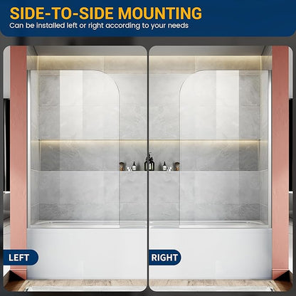 Bathtub Shower Glass Panel, 34" W X 58" H Tub Shower Door Fixed Glass Doors in Silver with 1/4"(6mm) Clear Tempered Door, Simple Shower Door Panel Easy to Install for Bathroom