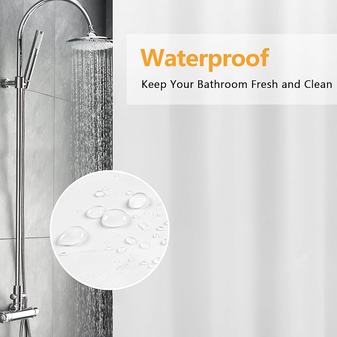 74 inch Long Cloth Shower Curtain Liner with 3 Weighted Magnets, 72'' x 74'' Waterproof Fabric Shower Liner Washable, Neutral White Lightweight Bathroom Shower Curtain Hotel Quality