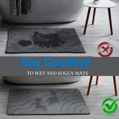 Stone Bath Mat – Quick Drying Diatomaceous Earth Bath Mat, Super Absorbent Bathroom Stone Mat, Non-Slip Shower Stone Mat, Modern Water Absorbing Bath Mat for Bathroom & Kitchen (23.6” x 15.3”, Gray)