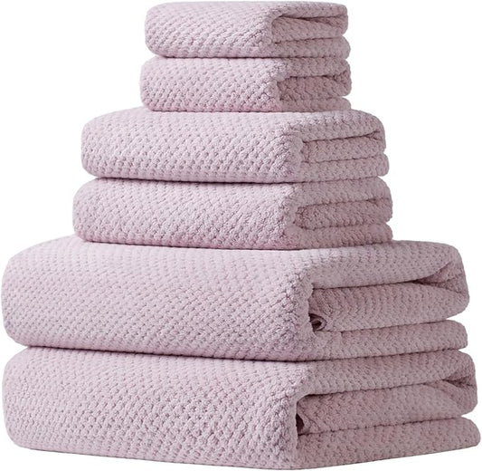 Extra Large Bath Towels Set for Bathroom 30x60 Inches Super Soft Light Weight Quick Dry Microfiber Shower Towels (Pink, 6 Piece)
