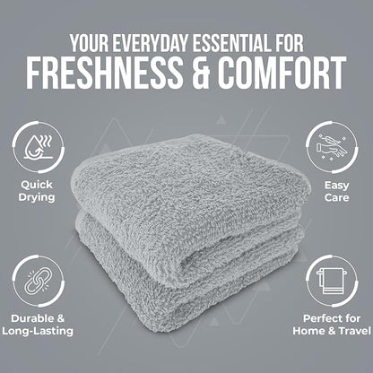 DAN RIVER 12 Pack Wash Cloths for Showering [12x12] - 100% Cotton Washcloths Premium Quality Flannel Face Cloths for Bathroom, Highly Absorbent and Soft Feel Wash Clothes, Silver