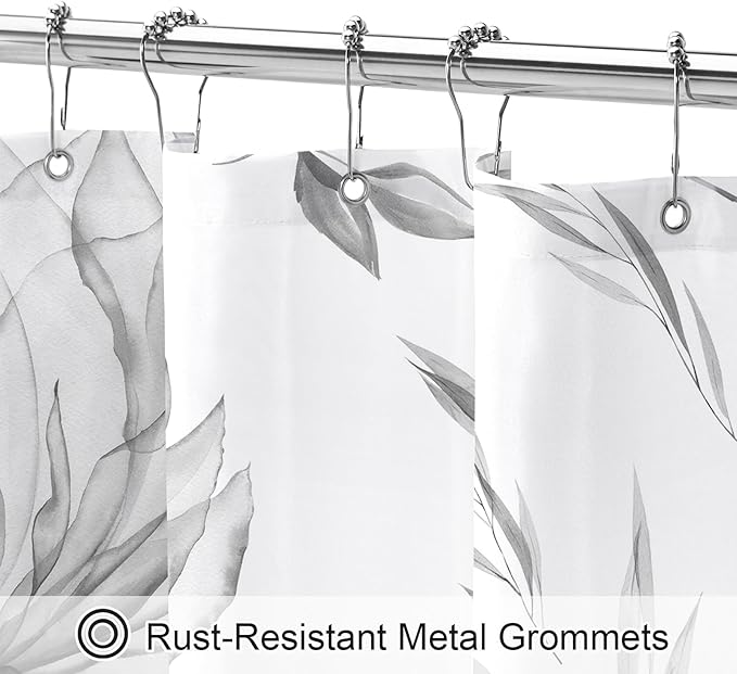 Long Boho Watercolor Floral Shower Curtain 72 x 78, Grey Ink Painting Style Flower Shower Curtains for Chic Elegant Bathroom, Artistic 78 Inch Long Fabric Shower Curtain