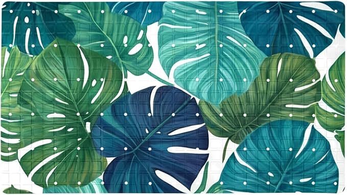 Bath Tub and Shower Mats, Non Slip Bathmat with Drain Holes and Suction Cups for Bathroom Floor, 15.1 x 26.8 Inch (Summer Jungle Plants)