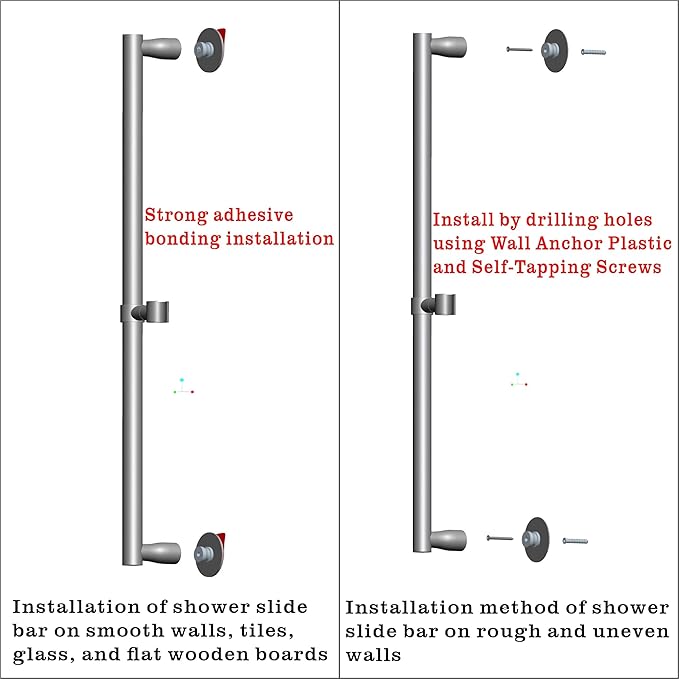 RRAJJ Shower slide bar that is installed by pasting or punching holes，Adjustable height 28 inch of all SUS304 stainless steel Shower Head Holder (all stainless steel- Brushed Nickel)