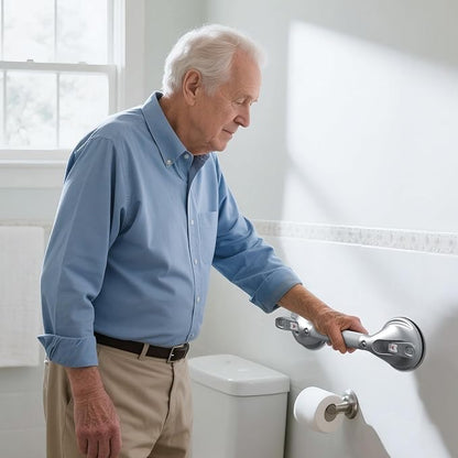 DAILYLIFE Grab Bars for Bathtubs and Showers, 15 inch Shower Handles for Elderly Suction, 300lbs Safety Shower Grab bar for Seniors and Elderly, Silver(1 Pack)