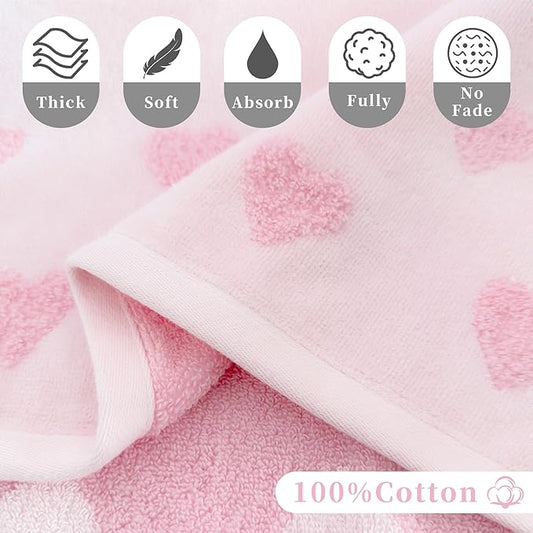 VOOVA & MOVAS Valentines Day Hand Towels 4-Pack, 100% Soft Cotton 18x28 Inch Hand Towels with Decorative Jacquard Heart,Baby Pink