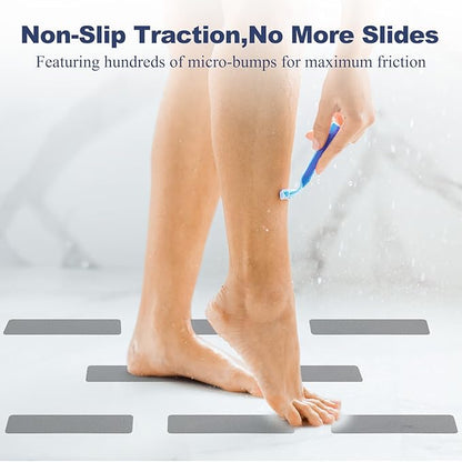 28 PCS Shower Floor Non Slip Stickers with Strong Adhesive, Invisible & Durable Anti Slip Shower Stickers with Scraper for Bath Tub, Pools and Stairs(Grey,Wide Rectangle)