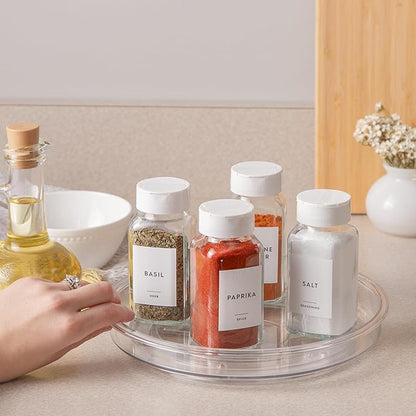 primebox 9.4" Lazy Susan Organizer. 360 Degree Rotating Turntable for Cabinets, Fridge, Pantry, Bathroom, Under Sink Organizing, Vanity, Countertops, Organizer for Spices Clear 4 Pack