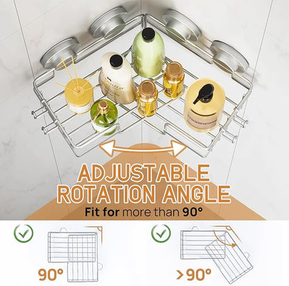LEVERLOC 2 Pack Corner-adaptive Suction Cup Shower Caddies, Drill-Free Wall Mounted Basket, Stainless Steel Rustproof Corner Shower Shelf, Large Capacity Removable Suction Cup Bathroom Organizer, Gray