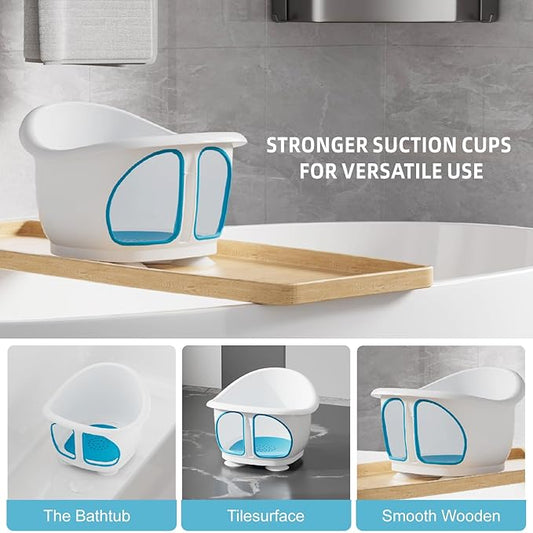 Baby Bath Seat with Non-Slip Suction Cups - Infant Bath Chair for 6-12 Months (Blue/White Design)