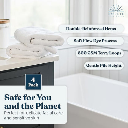 Soleil Fine Goods Luxurious 800 GSM 100% Cotton Bath Towel Set (4-Pack, 27x54) - Heavyweight & Ultra Absorbent, Plush Softness for Bathroom | Hotel & Spa Quality Luxury Towels- White