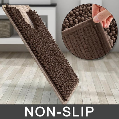 Yimobra Toilet Rug U Shaped Washable 24x20 Inch - Ultra Soft Absorbent Chenille Bath Rugs for Toilet, Quick Dry & Machine Washable, Non Slip Contour Bathroom Mat, Brown