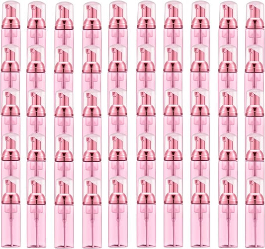 2 Oz Empty Foam Pump Bottle (50 PCS) Travel Foaming Soap Dispenser for Hand Soap, Lash Shampoo Cleanser (Transparent red&Electric red Pump&Clear Cap)