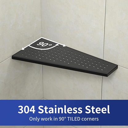 Corner Shower Shelf 2PCS, Trapezoid Bathroom Shelves 12'' for Tiled Wall, 304 Stainless Steel Grout in Shelf, No Drilling Needed (Black)