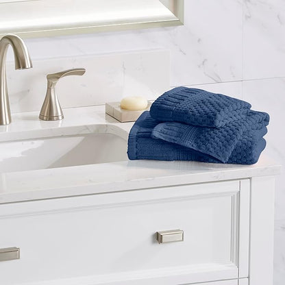 NY Loft 100% Cotton 4 Pack Bath Towel Set| Navy Bath Towels | Super Soft & Absorbent Quick-Dry Bath Towels 30" x 52" |Textured and Durable Cotton | Trinity Collection (4 Pack, Navy Blue)