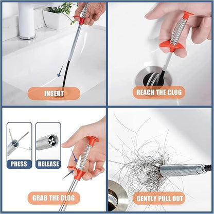 Drain Snake,33 inch Flexible Grabber Claw Pick Up Reacher Tool,Drain Clog Remover - Gutter Cleaning Tools for Home Sink, Bathroom Tub,Drain, Toilet, Tight Spaces