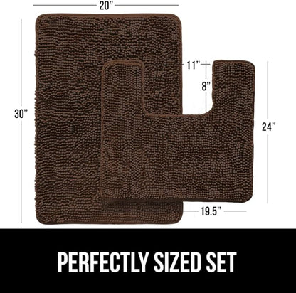 GORILLA GRIP Bathroom Rug Sets, Soft Chenille 2 Piece Area Rugs Set, Toilet Base Mat and 30x20 Carpet, Absorbent Microfiber Washable Mats Dry Quickly, Home Décor and Bath Room Accessories, Brown