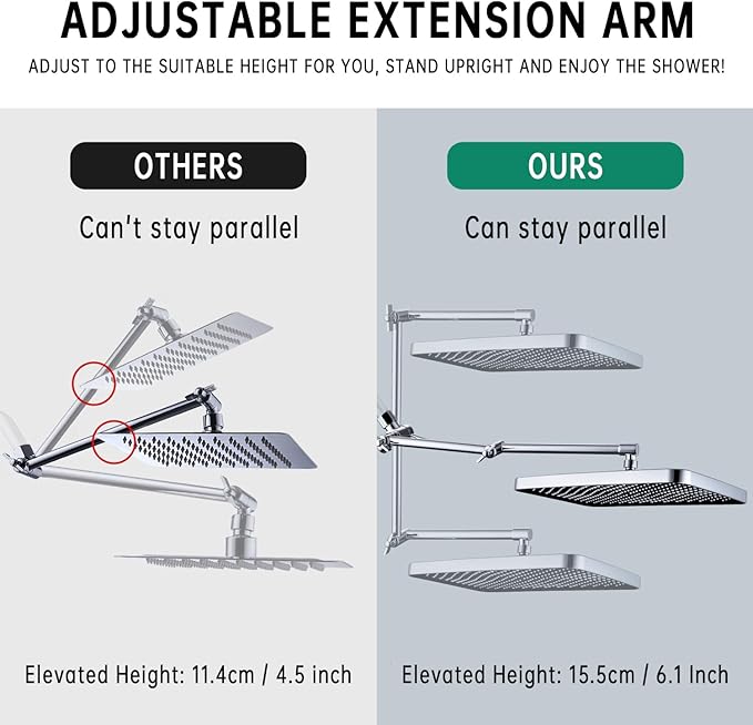 Shower Heads with Handheld Spray Combo, 13 Inches Rain Shower Head with 4 Mode Handheld Wand, and 13 Inches Adjustable Extension Arm, 3 Way Diverter Valve, Extra Long Hose (Chrome)